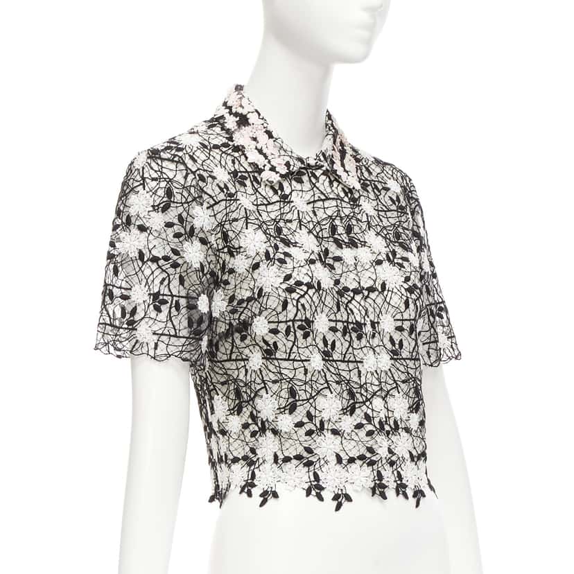 Giambattista Valli Lace Applique Shirt Black Cotton Never worn - Inside View