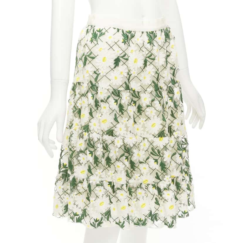 Giambattista Valli Daisy Embroidered Skirt White Cotton Never worn - Inside View