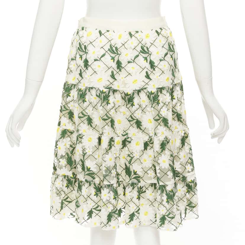 Giambattista Valli Daisy Embroidered Skirt White Cotton Never worn - Box View