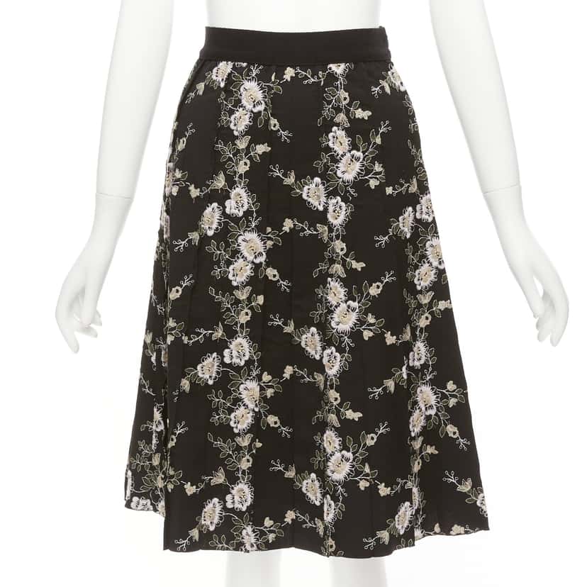 Giambattista Valli Floral Wool Skirt Black Wool Never worn - Front View