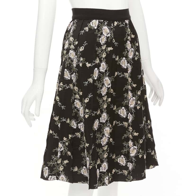Giambattista Valli Floral Wool Skirt Black Wool Never worn - Inside View