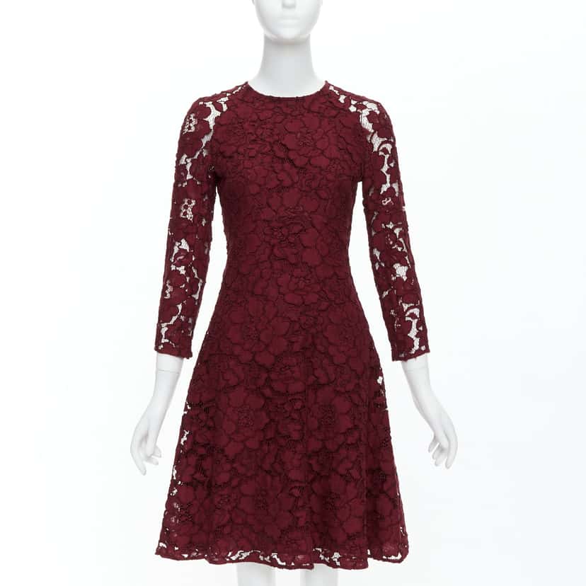 Oscar De La Renta Lace Fit Dress Burgundy Polyester Good condition - Front View