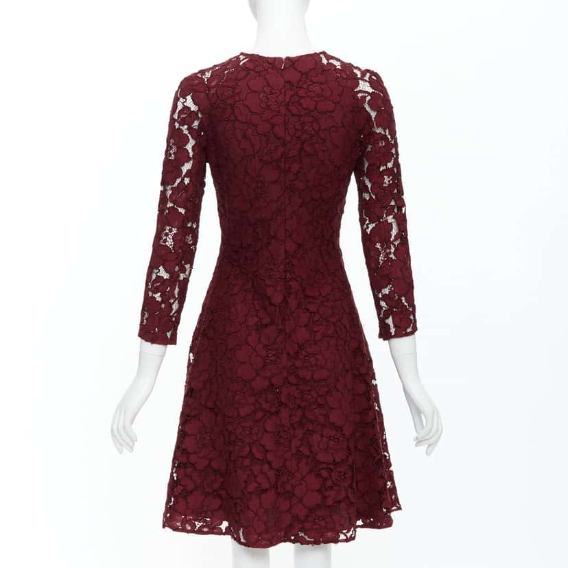 Oscar De La Renta Lace Fit Dress Burgundy Polyester Good condition - Box View