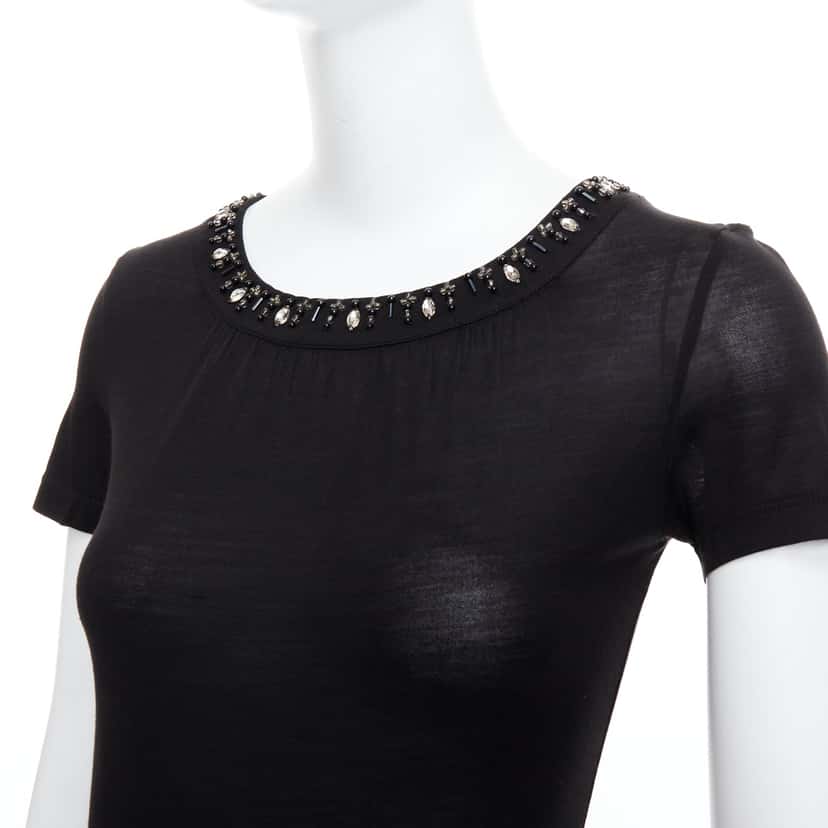 Christian Dior Beaded Collar Tee Black Silk Very good condition - Back View