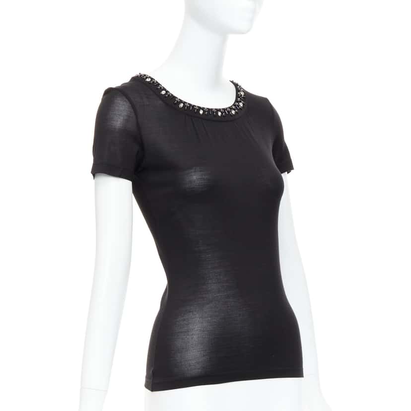 Christian Dior Beaded Collar Tee Black Silk Very good condition - Inside View