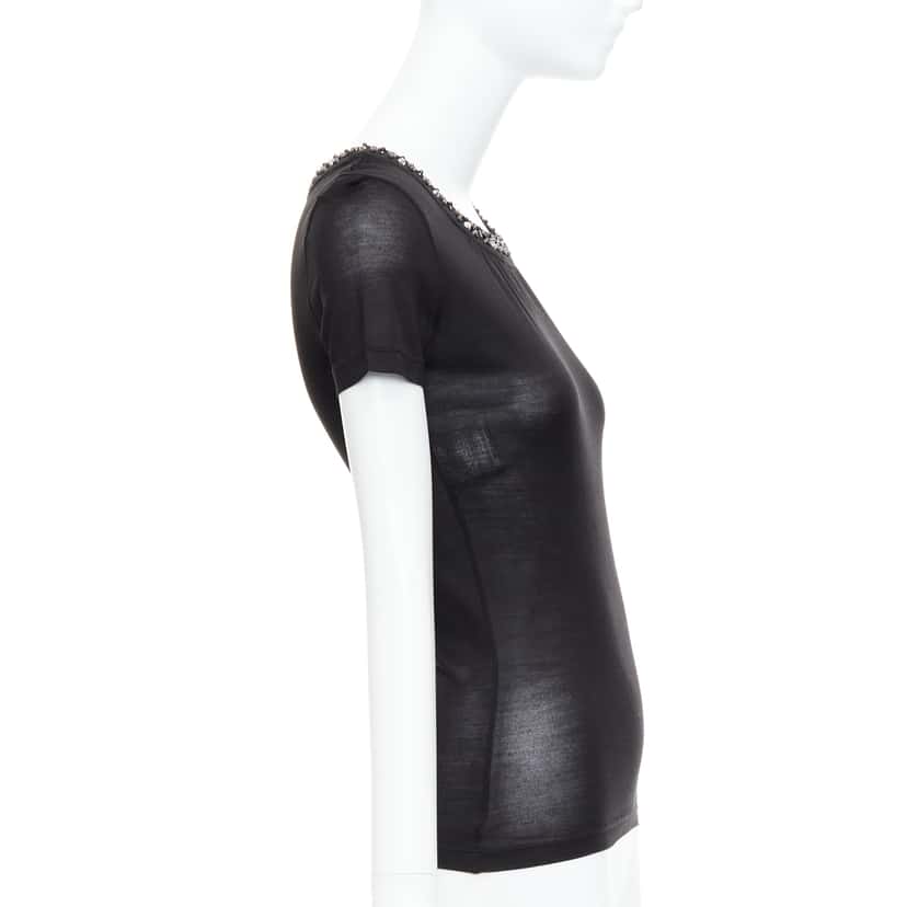 Christian Dior Beaded Collar Tee Black Silk Very good condition - Model View
