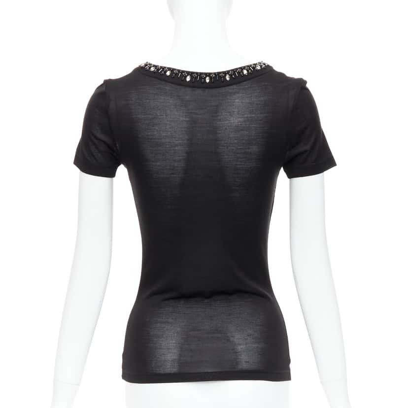 Christian Dior Beaded Collar Tee Black Silk Very good condition - Box View