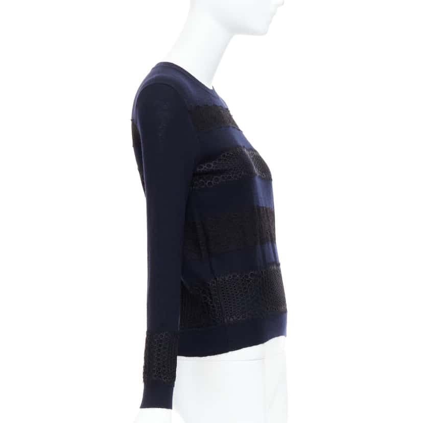 Giambattista Valli Mix Lace Sweater Navy Cashmere Never worn - Model View