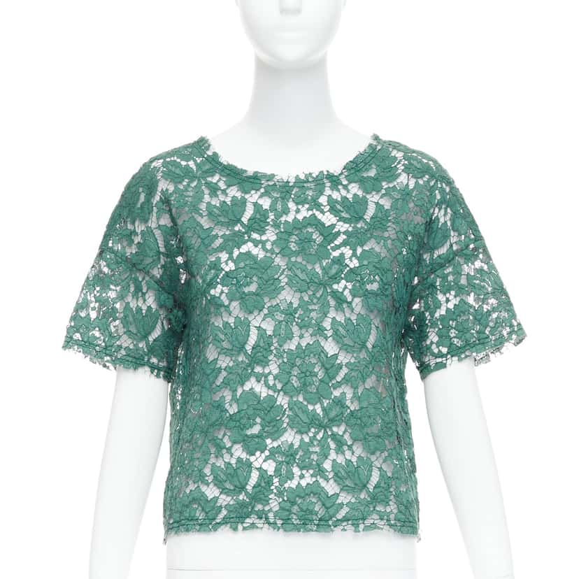Valentino Garavani Floral Crop Tee Green Cotton Never worn - Front View