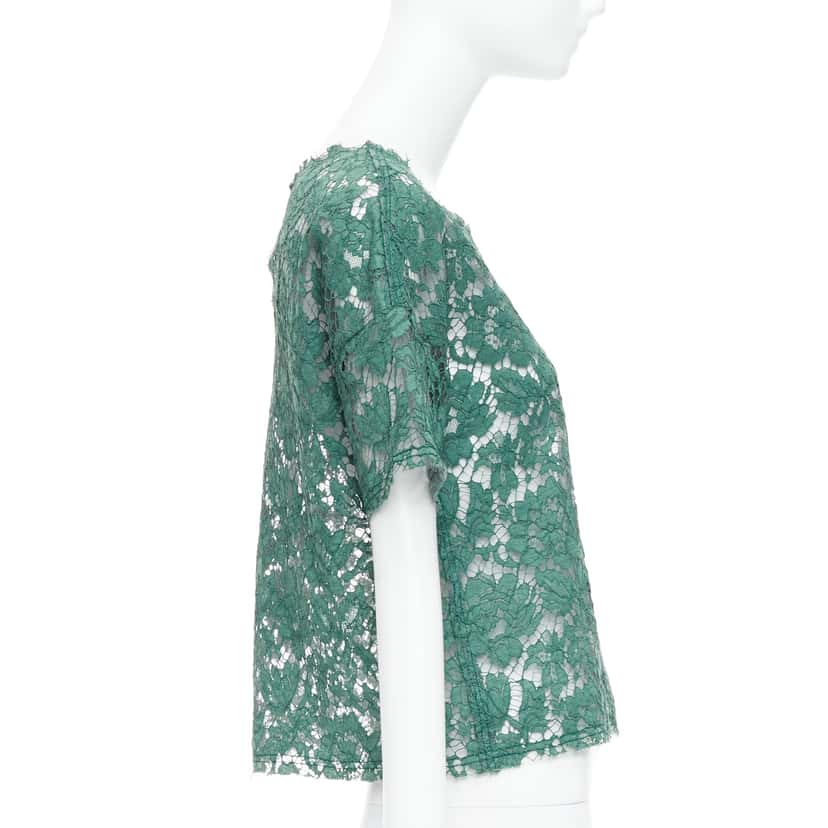 Valentino Garavani Floral Crop Tee Green Cotton Never worn - Model View