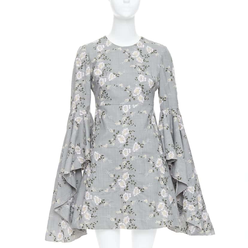 Giambattista Valli Embroidery Dress Grey Wool Good condition - Front View
