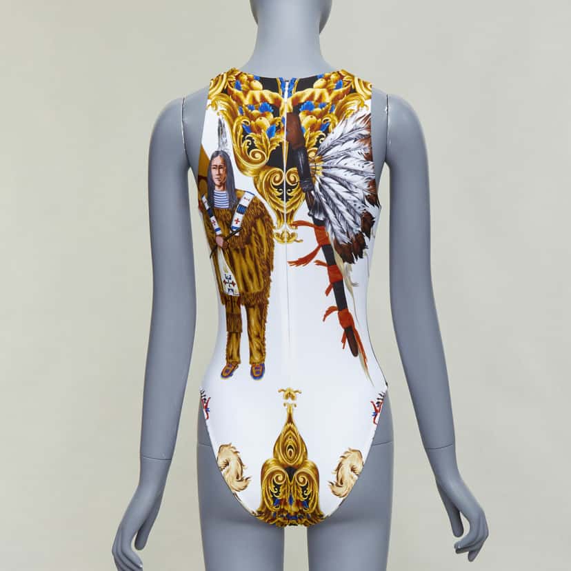 Versace Indian Print Swimsuit White Polyamide Very good condition - Box View