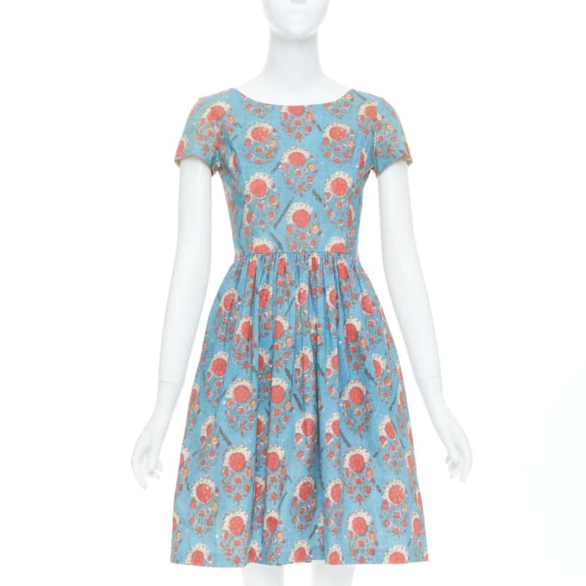 Oscar De La Renta Vintage Print Dress Red Cotton Very good condition - Front View