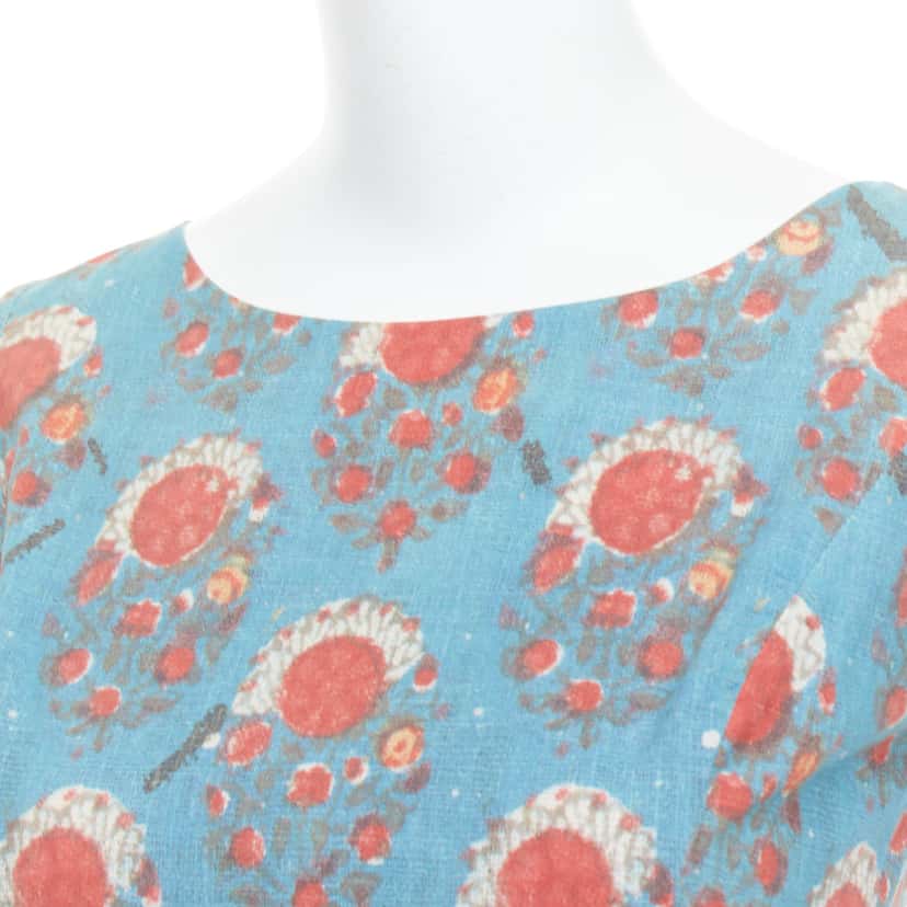 Oscar De La Renta Vintage Print Dress Red Cotton Very good condition - Back View