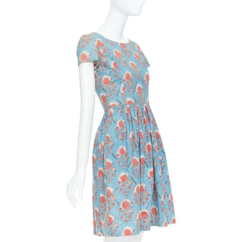 Oscar De La Renta Vintage Print Dress Red Cotton Very good condition - Inside View