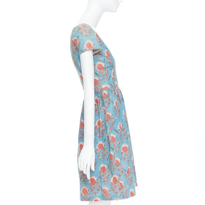 Oscar De La Renta Vintage Print Dress Red Cotton Very good condition - Model View