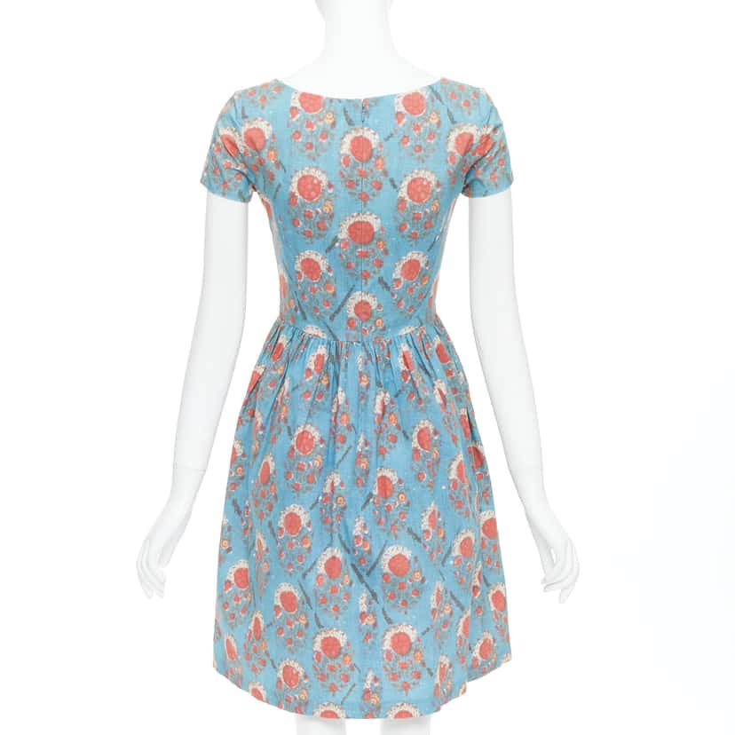 Oscar De La Renta Vintage Print Dress Red Cotton Very good condition - Box View