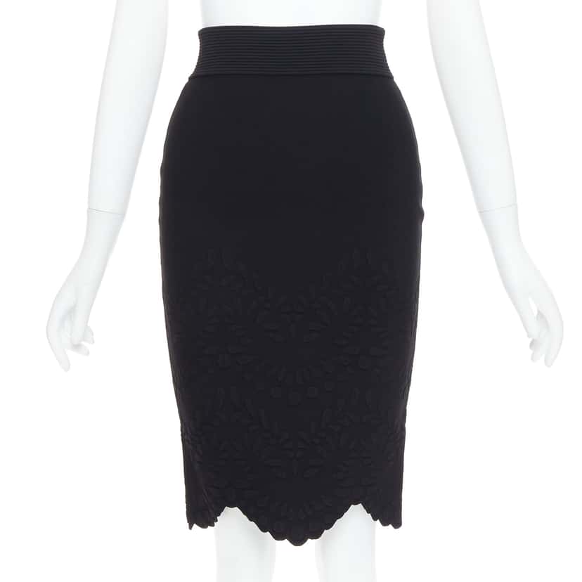 Alexander McQueen Jacquard Pencil Skirt Black Viscose Very good condition - Front View