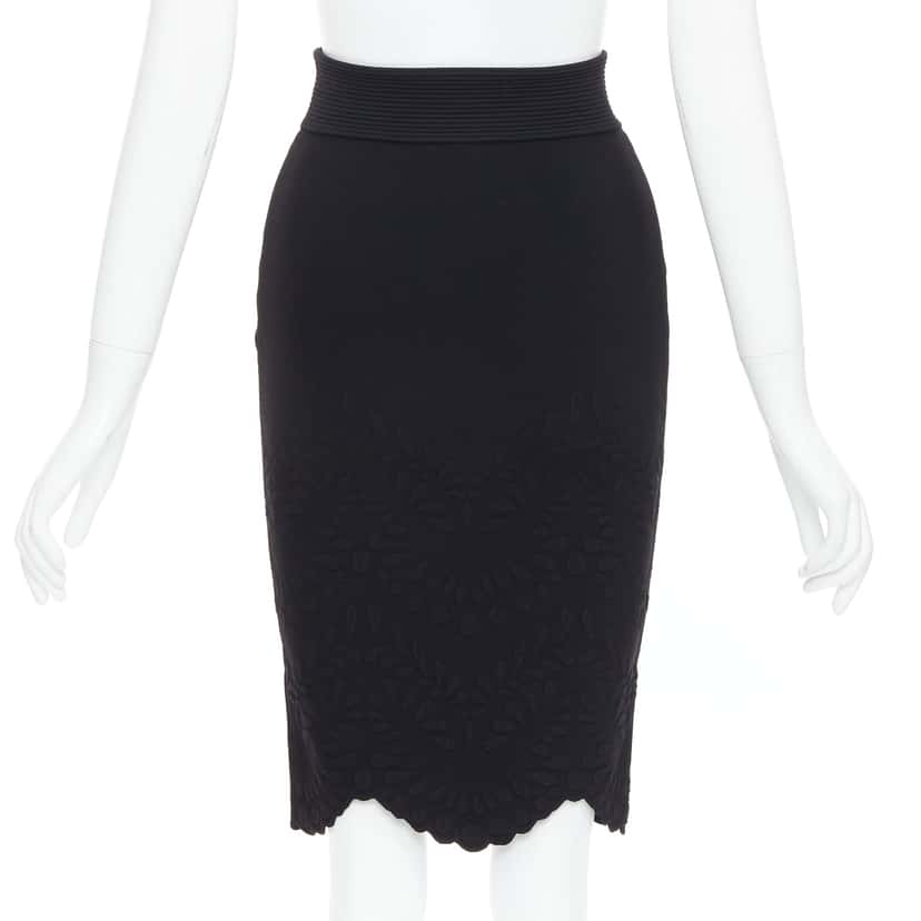 Alexander McQueen Jacquard Pencil Skirt Black Viscose Very good condition - Box View