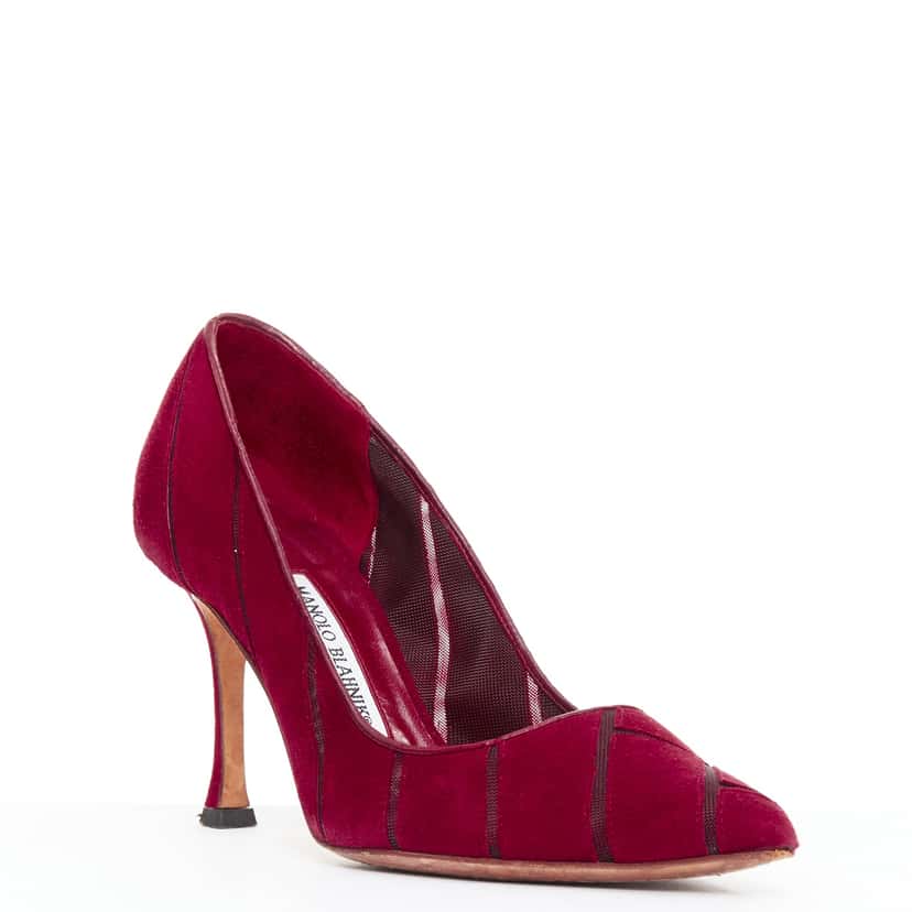 Manolo Blahnik Nadira Burgundy Suede Good condition - Back View