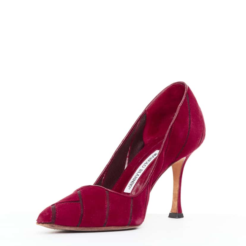 Manolo Blahnik Nadira Burgundy Suede Good condition - Model View