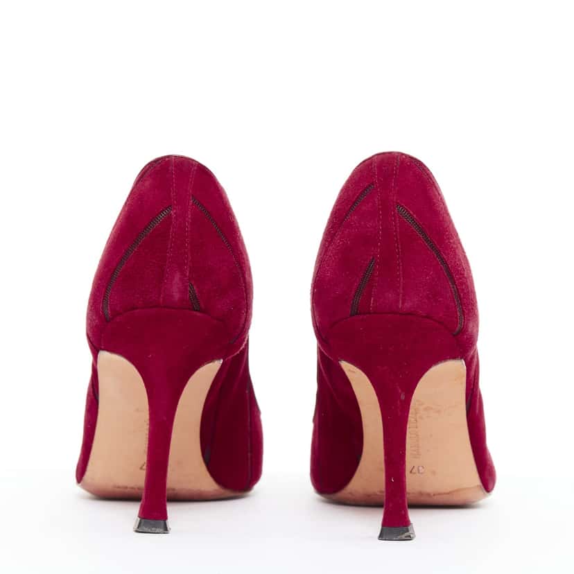 Manolo Blahnik Nadira Burgundy Suede Good condition - Box View
