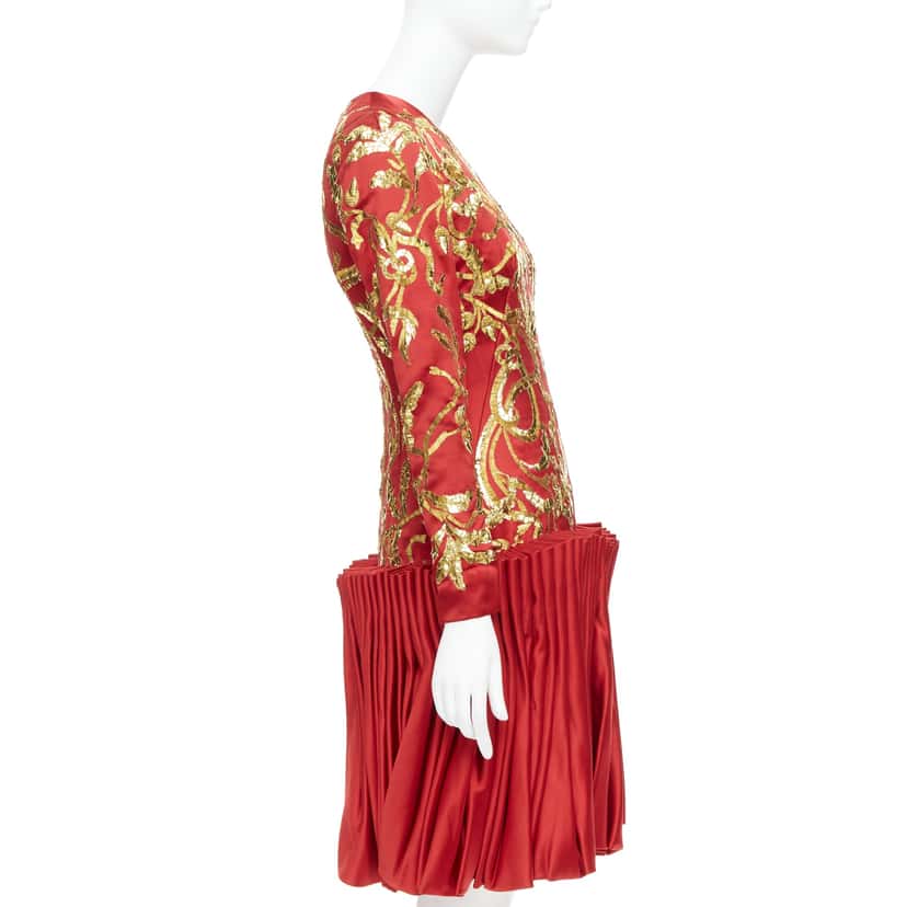 Alexander Mcqueen Sequin Pleat Dress Red Silk Very good condition - Inside View