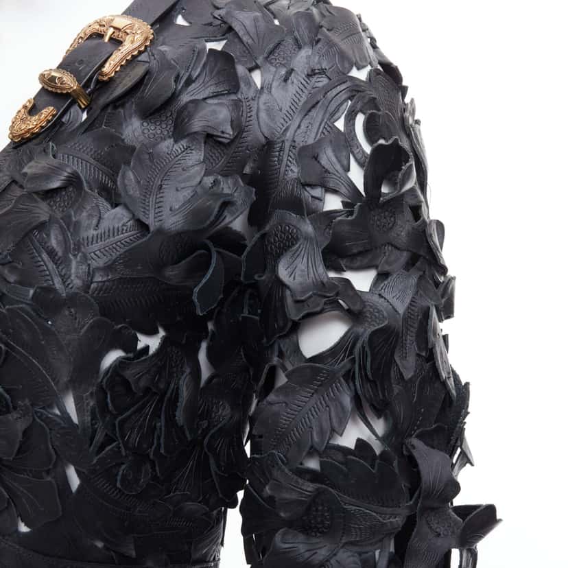 Alexander McQueen Black Floral Leather Jacket Black Leather Very good condition - Back View