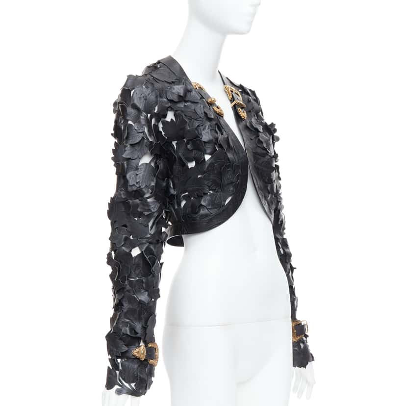 Alexander McQueen Black Floral Leather Jacket Black Leather Very good condition - Inside View