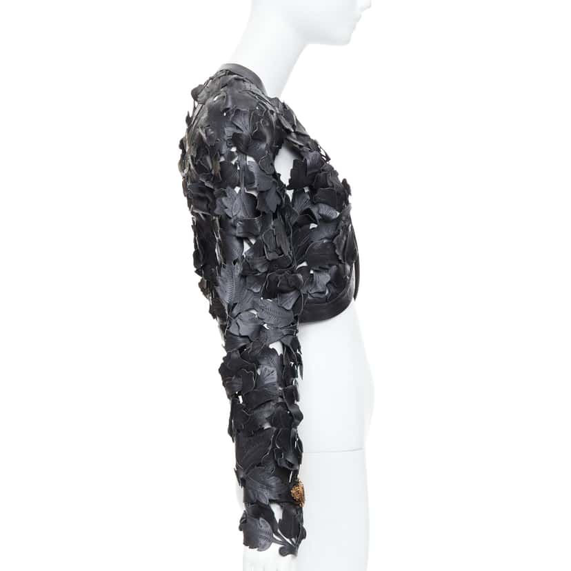 Alexander McQueen Black Floral Leather Jacket Black Leather Very good condition - Model View