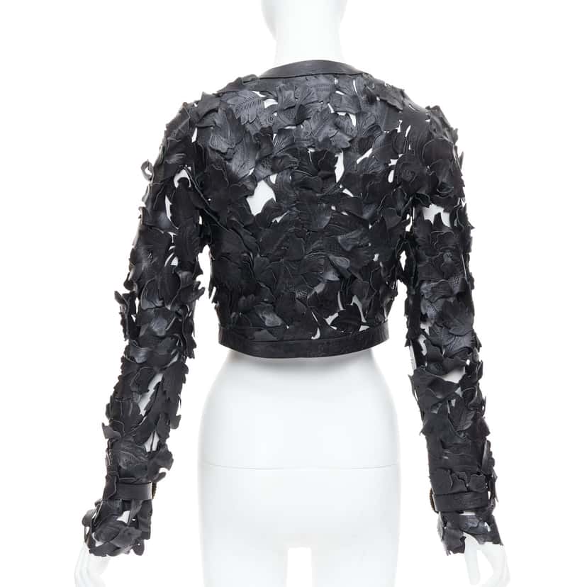 Alexander McQueen Black Floral Leather Jacket Black Leather Very good condition - Box View