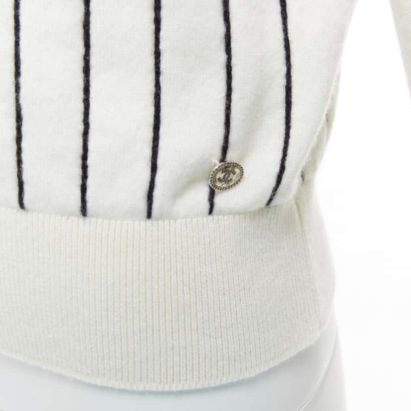 Chanel Striped Varsity Sweater White Cashmere Never worn - Back View