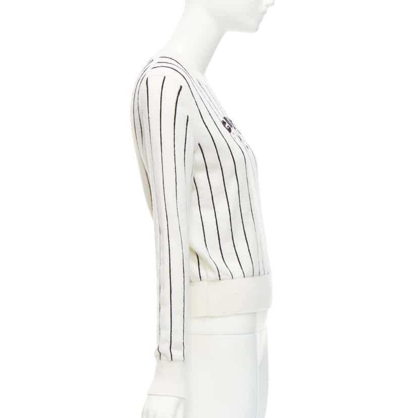 Chanel Striped Varsity Sweater White Cashmere Never worn - Model View