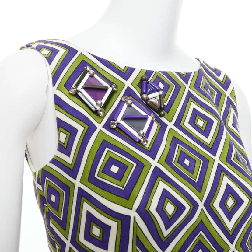 Prada Resin Mod Dress Green Wool Very good condition - Back View