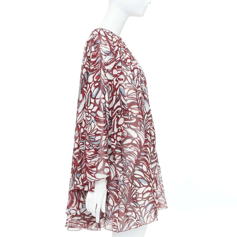 Giambattista Valli Abstract Cape Dress Burgundy Silk Never worn, with tag - Model View
