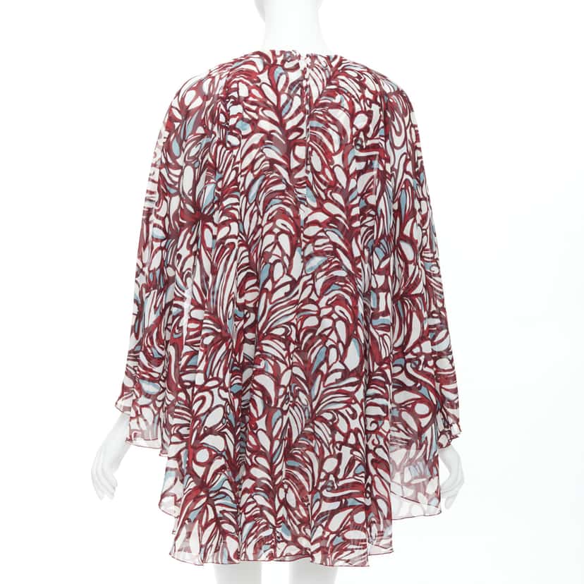Giambattista Valli Abstract Cape Dress Burgundy Silk Never worn, with tag - Box View