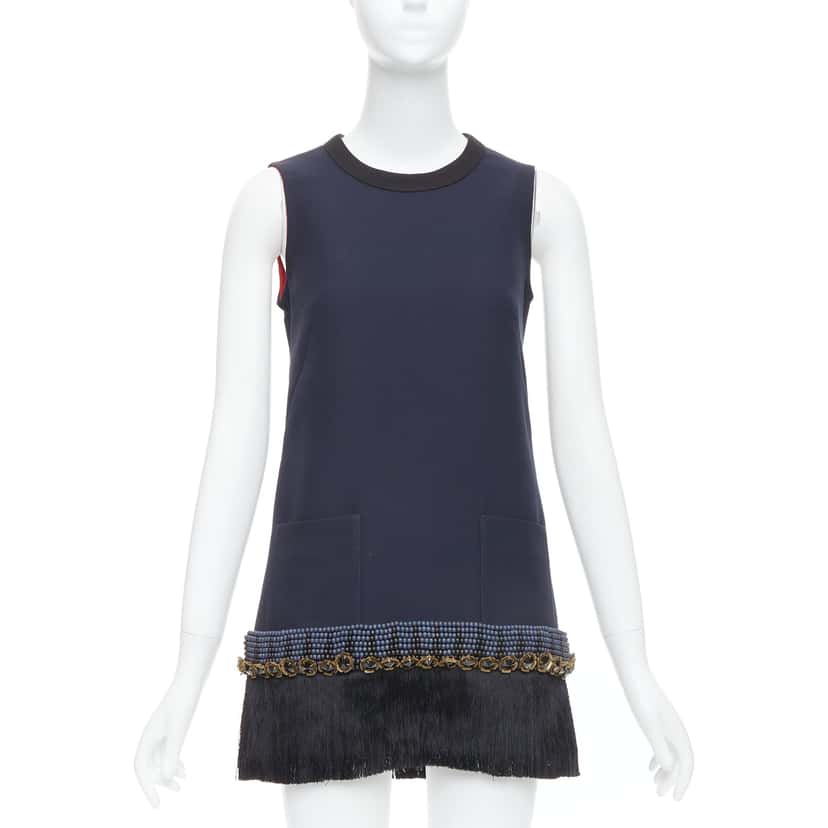 Marni Fringe Tunic Dress Navy Polyester Very good condition - Front View