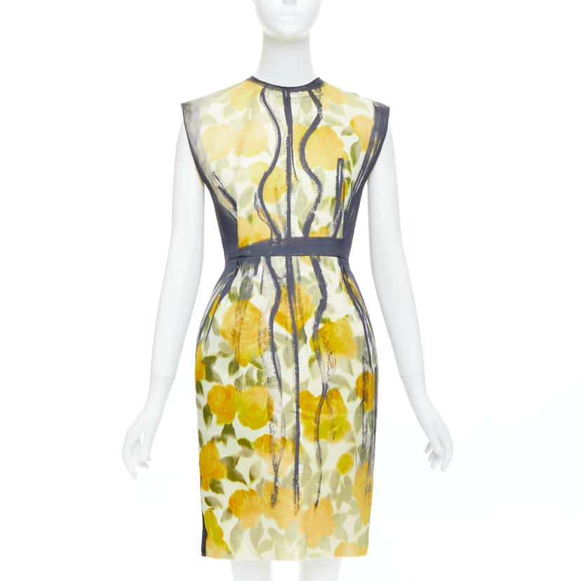 Lanvin Floral Print Dress Yellow Cotton Never worn - Inside View