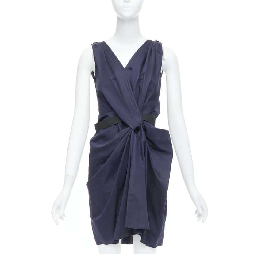 Lanvin Belted Mini Dress Navy Polyester Very good condition - Front View