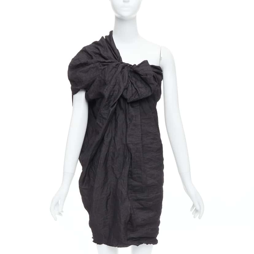 Lanvin One Shoulder Bow Dress Black Polyester Never worn - Front View