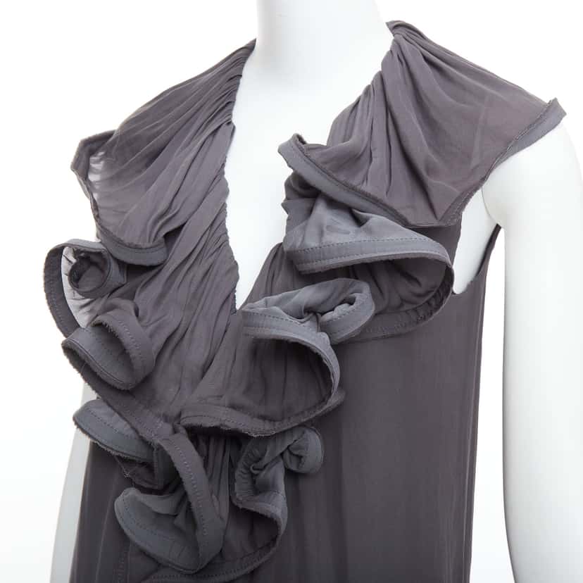 Lanvin Ruffle Collar Dress Grey Polyester Good condition - Back View