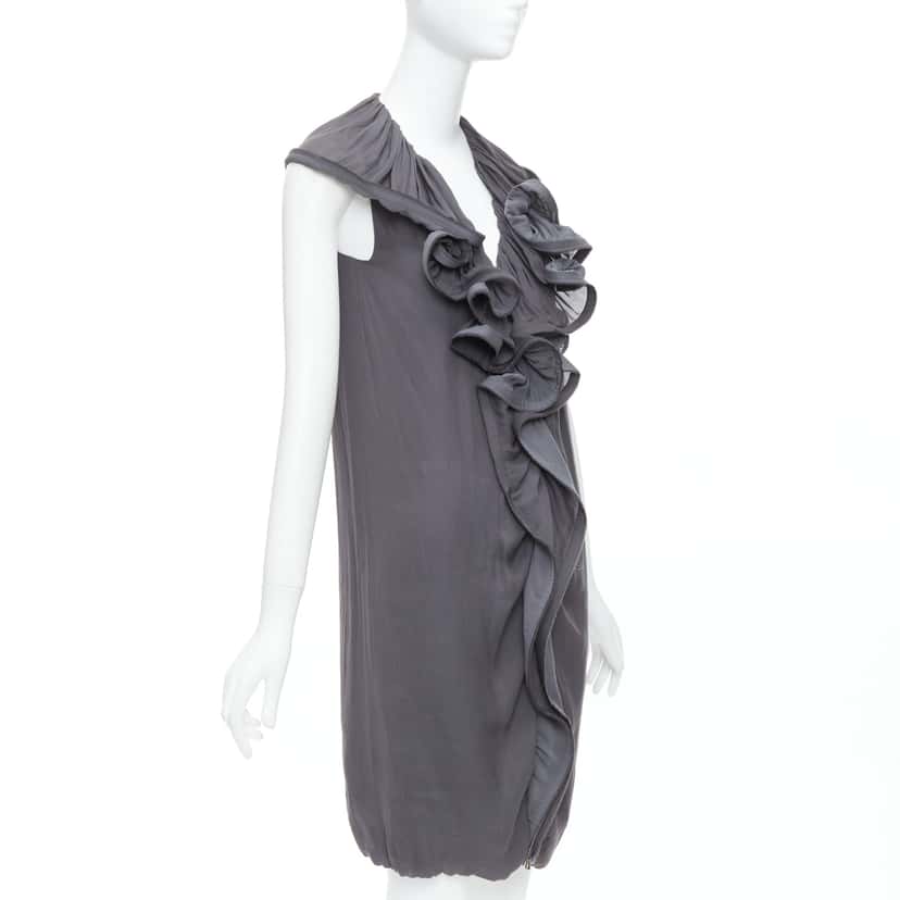Lanvin Ruffle Collar Dress Grey Polyester Good condition - Inside View