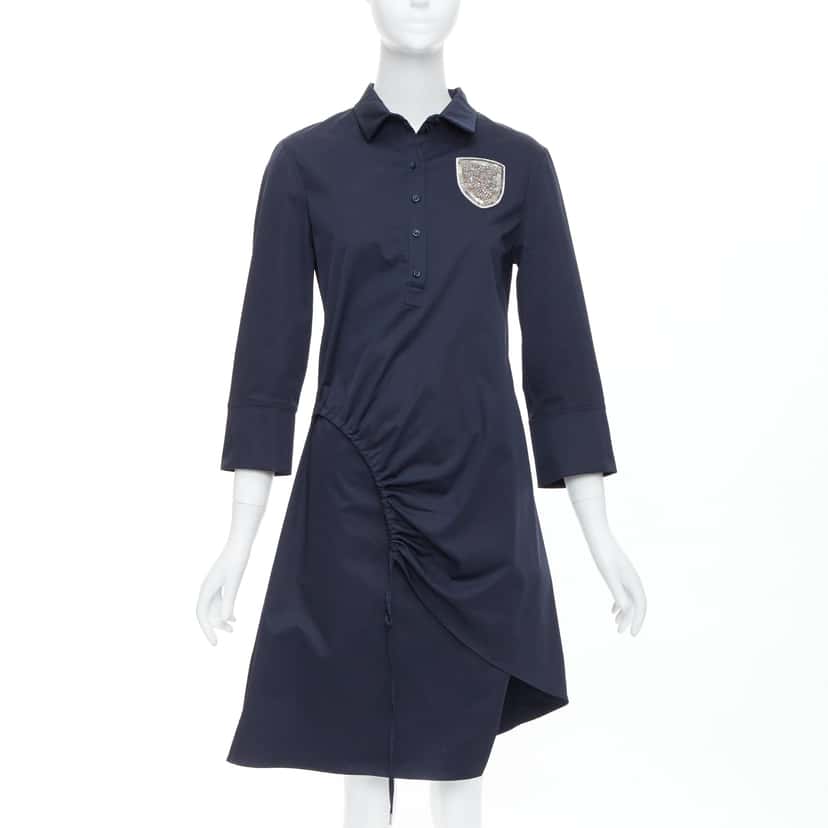 Dior Beaded Badge Dress Navy Cotton Very good condition - Front View