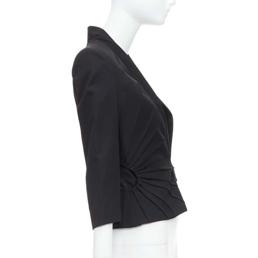 Alexander McQueen Black Pleated Dart Blazer Black Wool Never worn - Model View