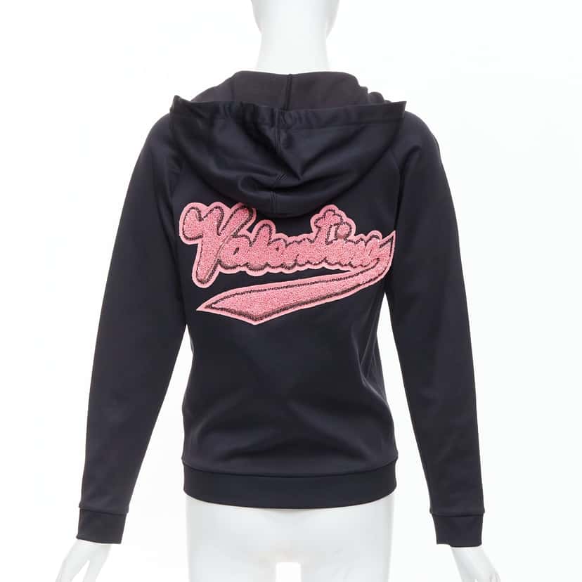 Valentino Garavani Velvet Beaded Hoodie Black Polyamide Never worn - Front View