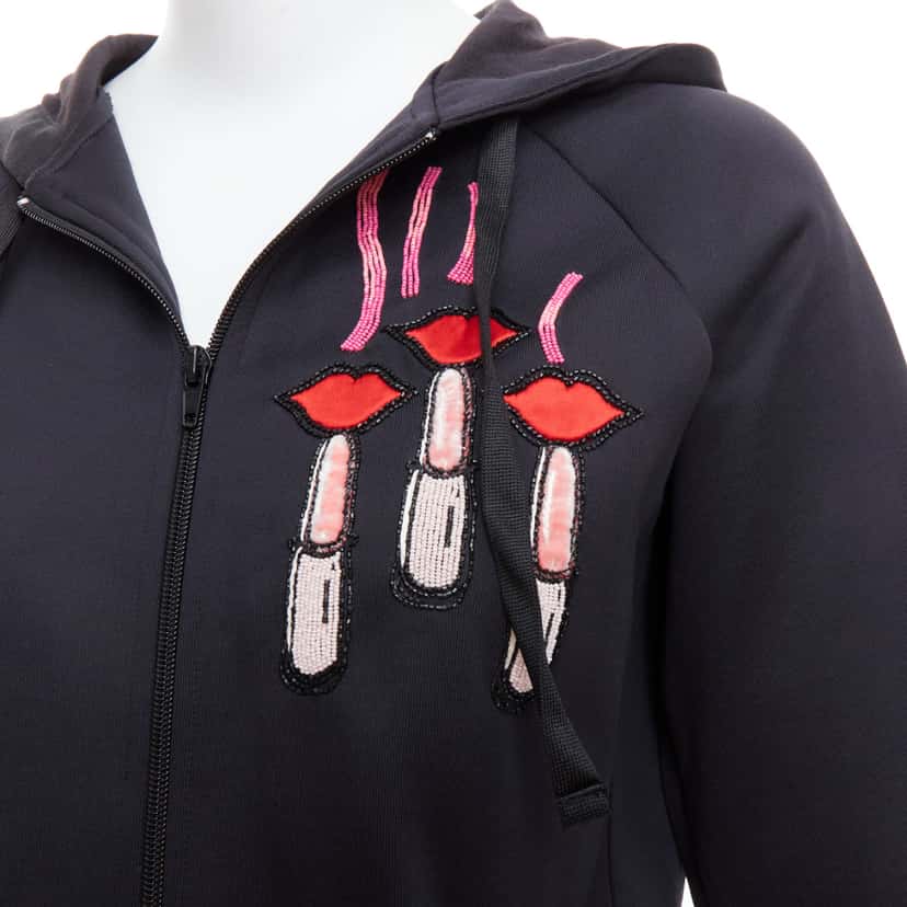 Valentino Garavani Velvet Beaded Hoodie Black Polyamide Never worn - Back View