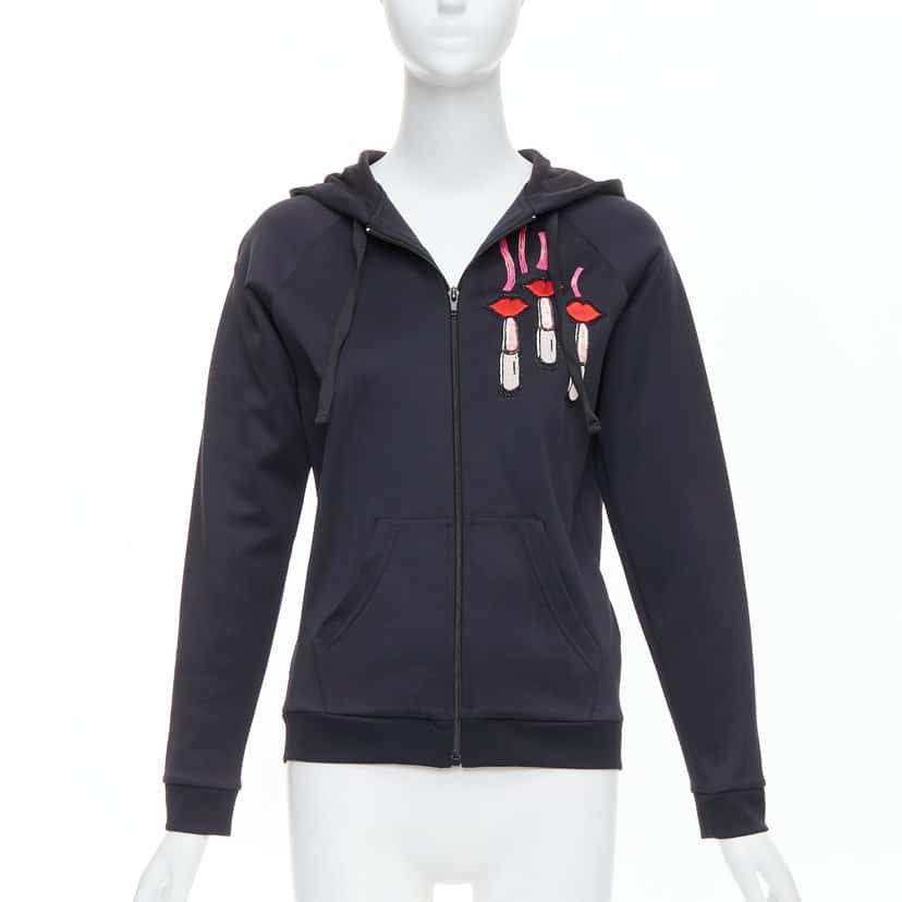 Valentino Garavani Velvet Beaded Hoodie Black Polyamide Never worn - Inside View