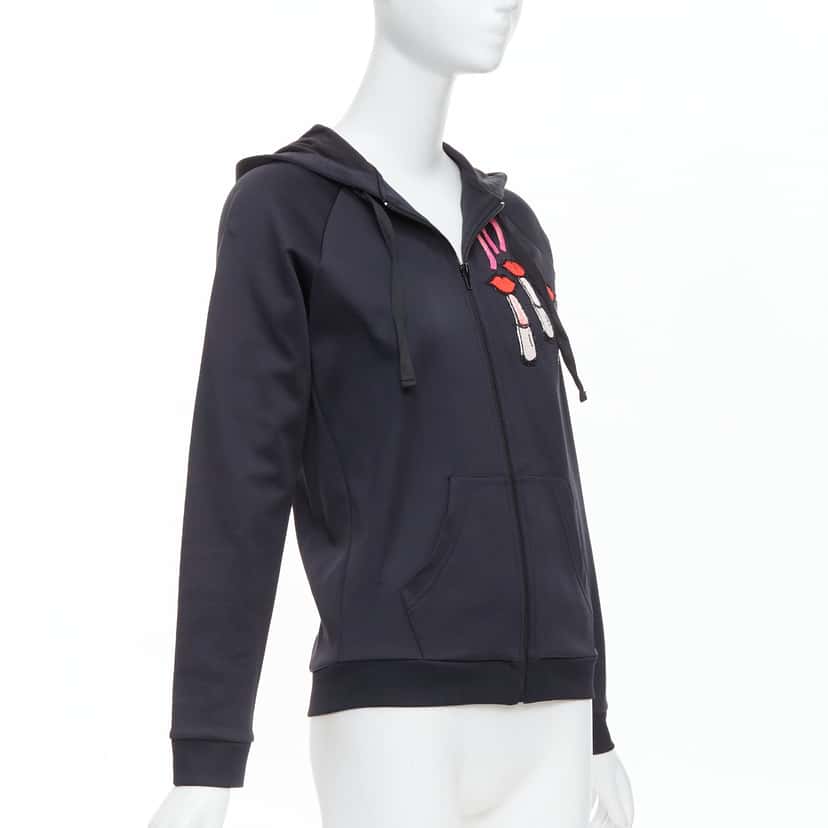 Valentino Garavani Velvet Beaded Hoodie Black Polyamide Never worn - Model View