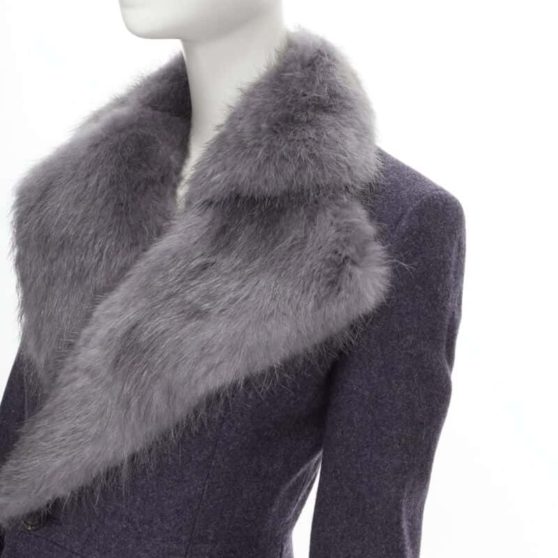 Thom Browne Grey Fur Collar Coat Grey Wool Never worn - Back View