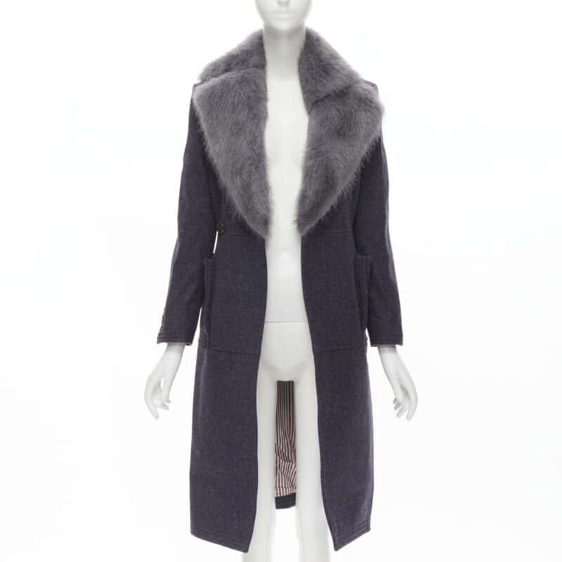 Thom Browne Grey Fur Collar Coat Grey Wool Never worn - Inside View